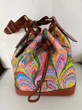 Dooney & Bourke Multicolor Swirl Print Leather-Trim Drawstring Bag